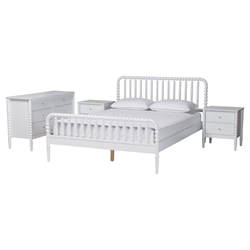 Baxton Studio Lucera Mid-Century White Full Size 4-Piece Bobbin Bedroom Set